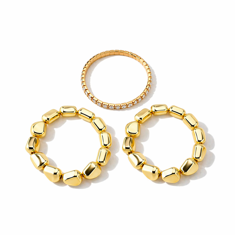 18KT Gold Plated Organic Nugget Pebble Bead  & Tennis Bracelet Set, Valora