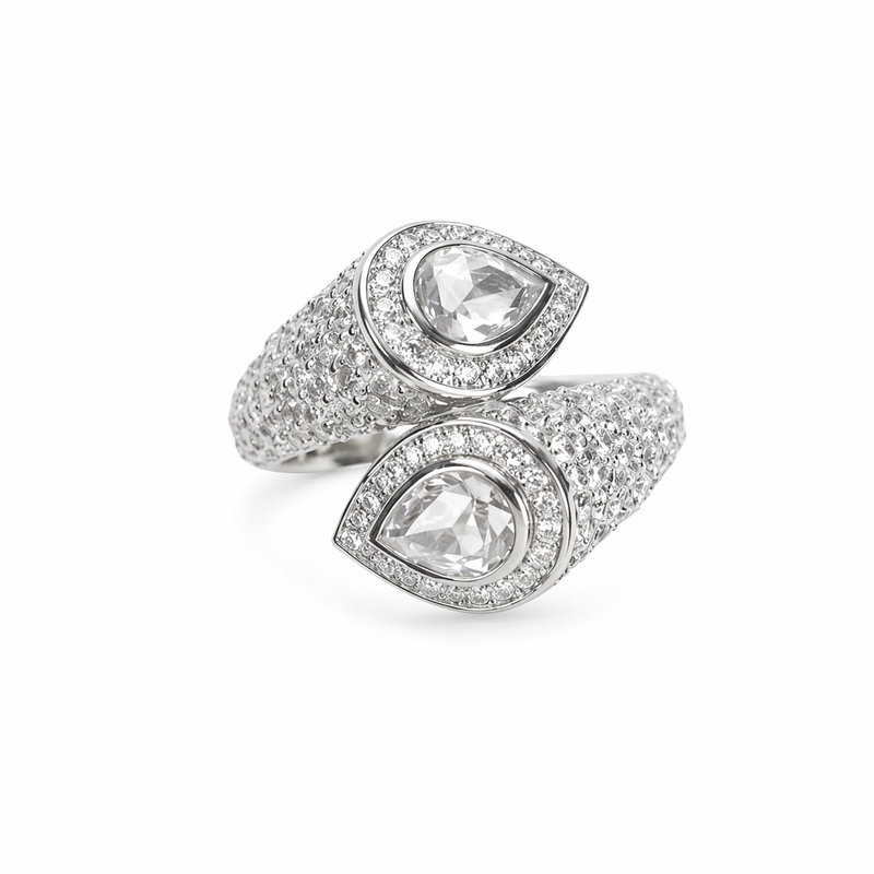 Luxurious Double Pear Cut Pave Bypass Ring, Alessa