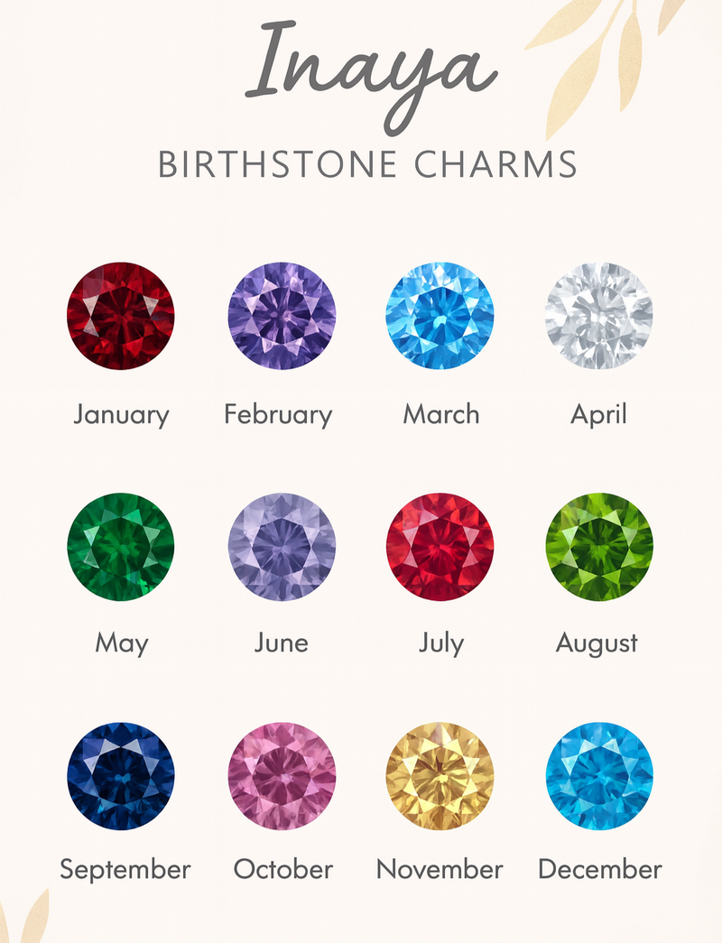 Inaya 18 KT Gold Plated Stainless Steel Chic Hanging Initial & Birthstone Necklace