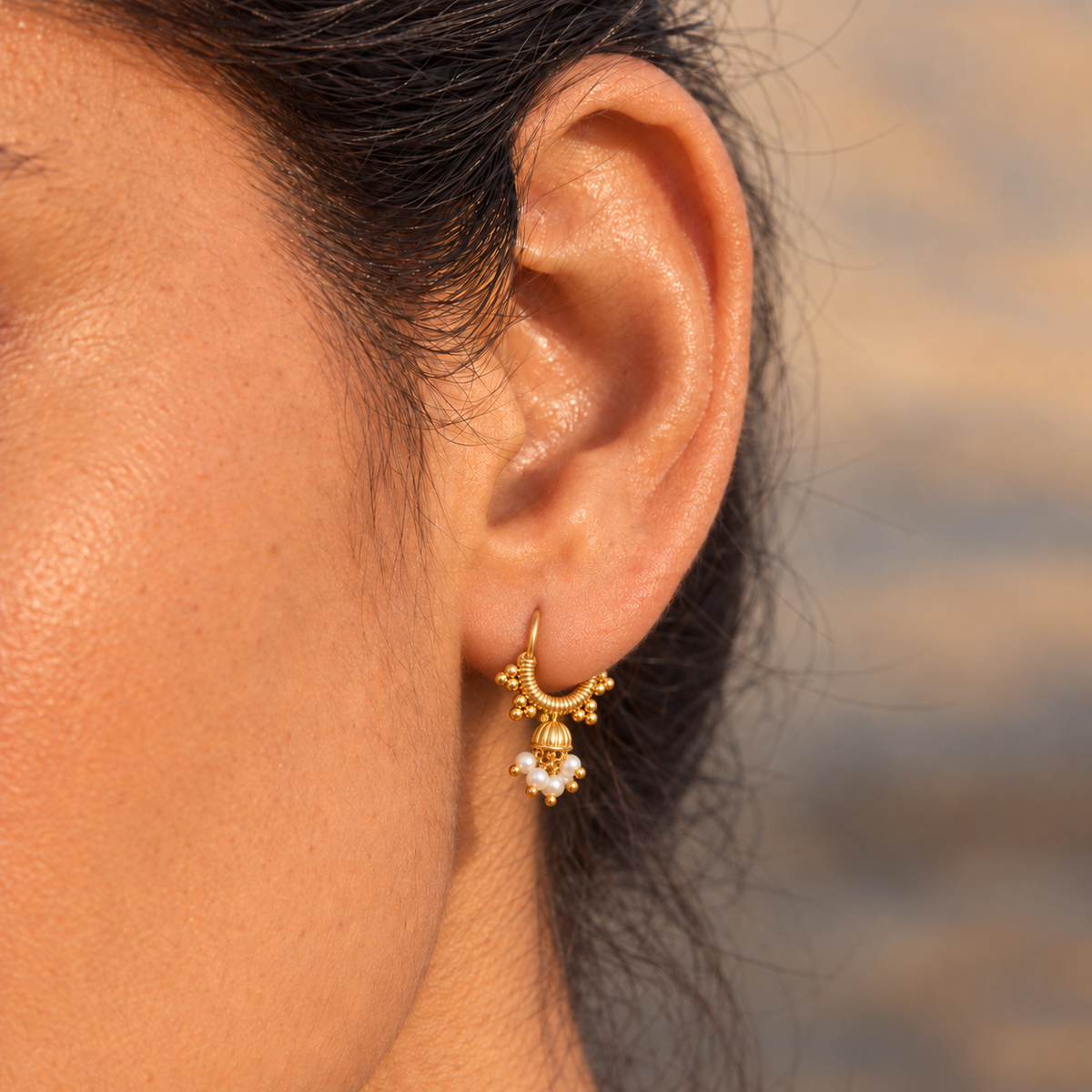 18kt gold plated beaded pearl cluster bali jhumka drop earrings, karina