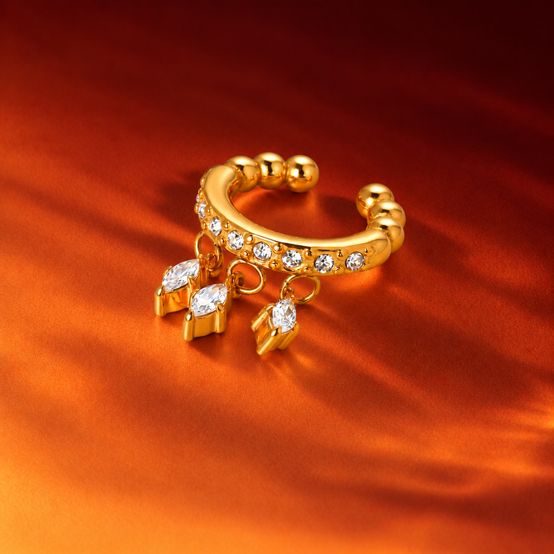 18kt Gold Plated Triple Marquise Ear Cuff, Barbara (Single side)