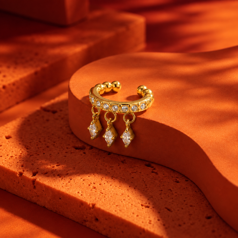 18kt Gold Plated Triple Marquise Ear Cuff, Barbara (Single side)