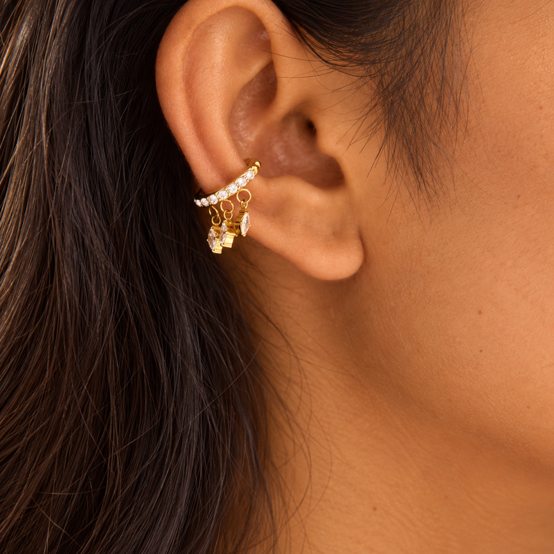 18kt Gold Plated Triple Marquise Ear Cuff, Barbara (Single side)