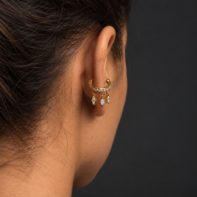 18kt Gold Plated Triple Marquise Ear Cuff, Barbara (Single side)