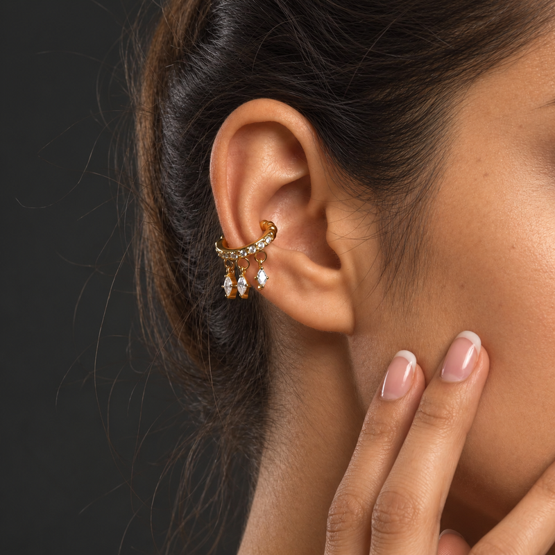 18kt Gold Plated Triple Marquise Ear Cuff, Barbara (Single side)