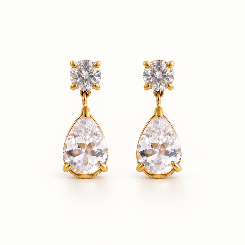 18kt Gold Plated Sparkling Teardrop Dangle Earrings, Aaria