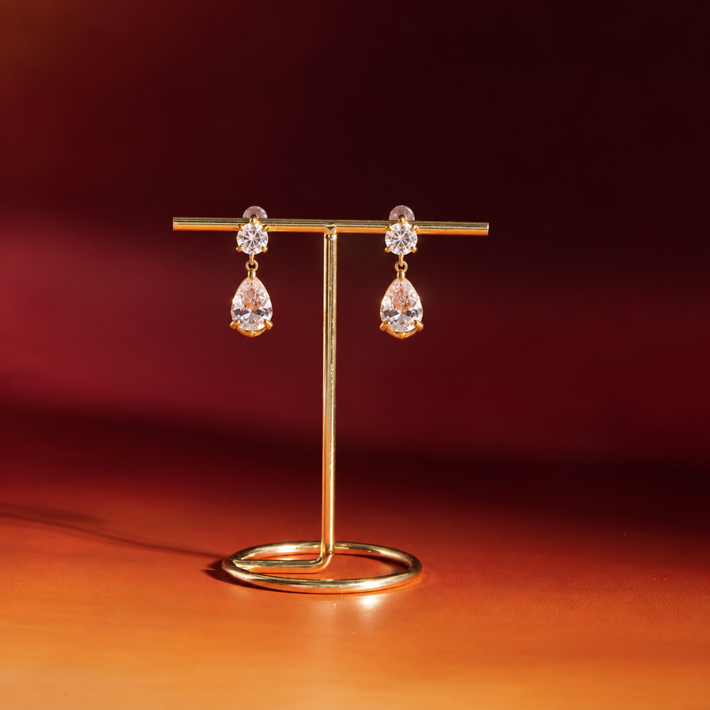 18kt Gold Plated Sparkling Teardrop Dangle Earrings, Aaria