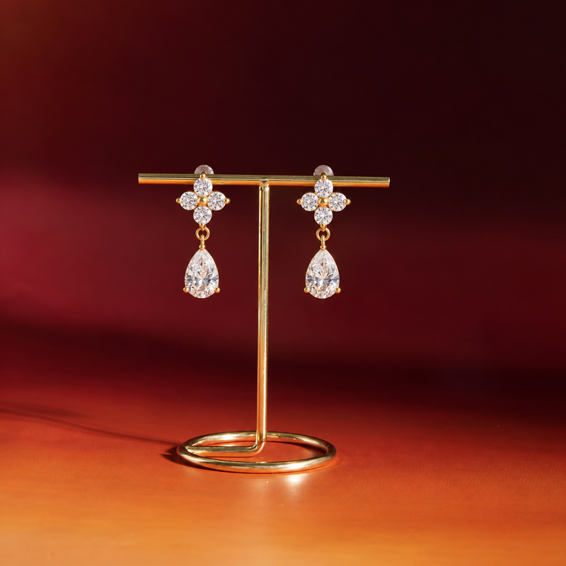 18kt Gold Plated Flower Raindrop Earrings, Dewy