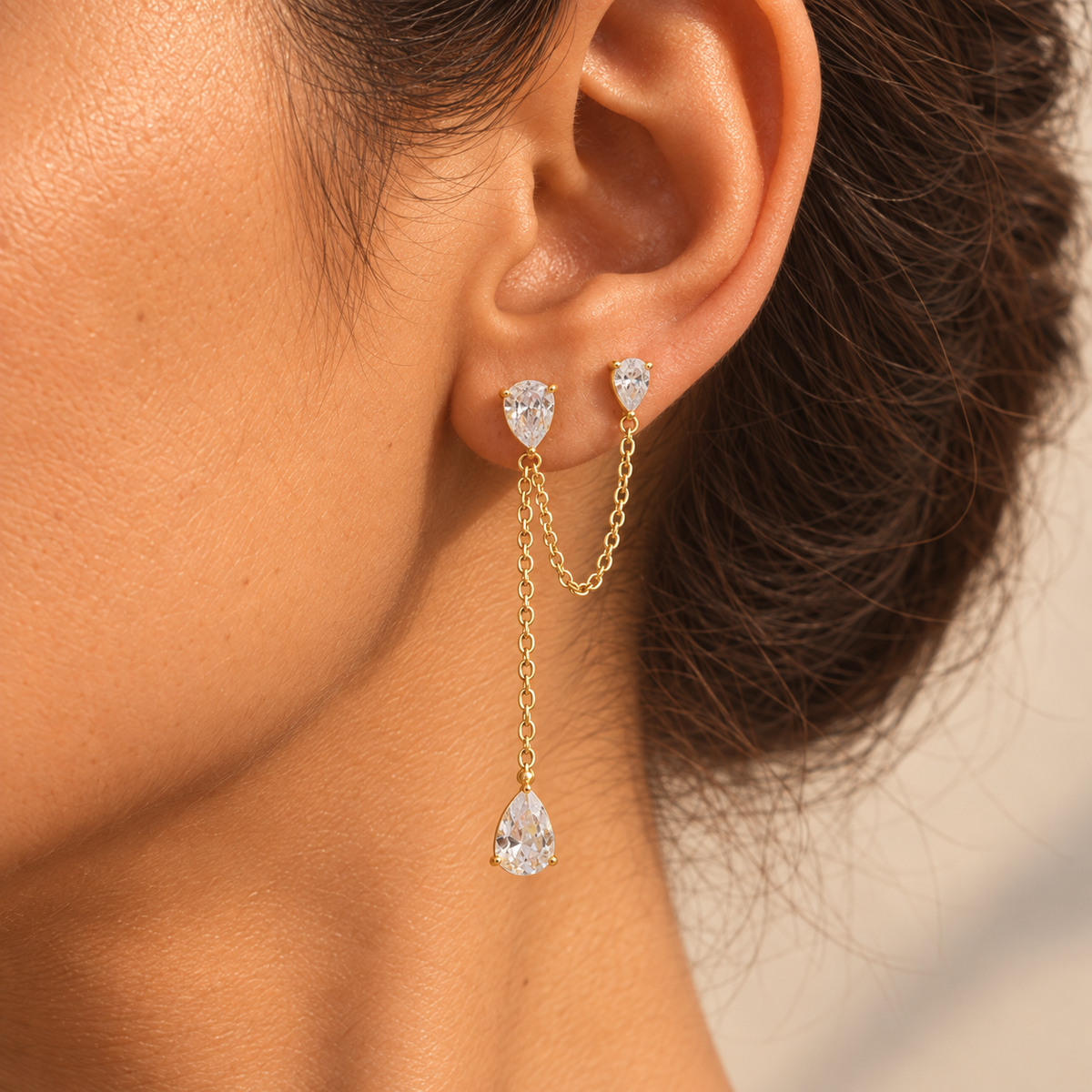 18kt gold plated dual teardrop double piercing earrings, cove (one side only)