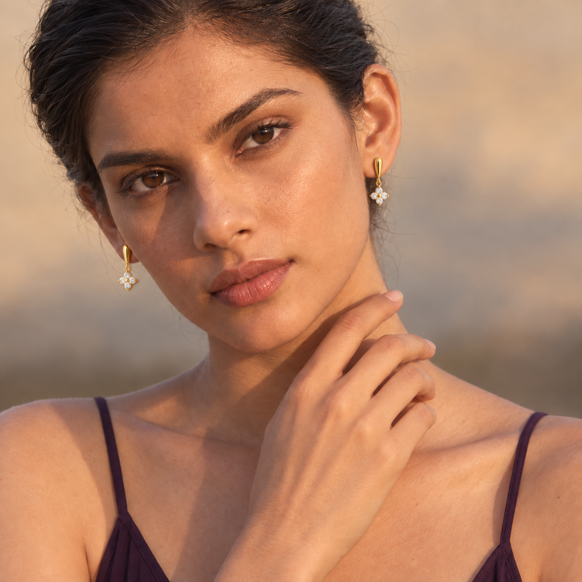 18kt gold plated elongated teardrop flower earrings, teresa