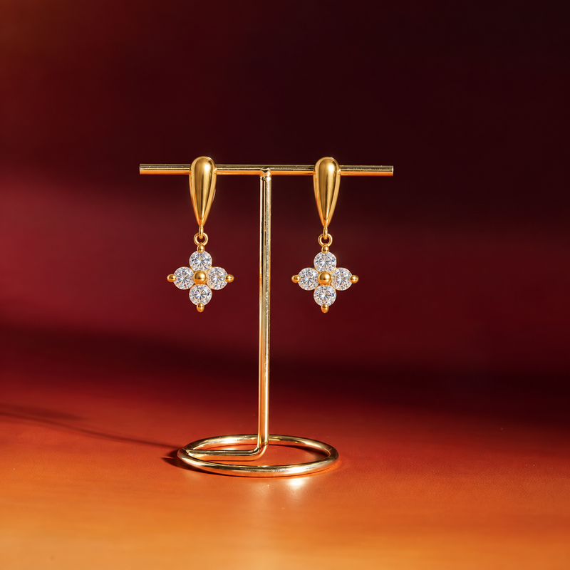 18kt Gold Plated Elongated Teardrop Flower Earrings, Teresa