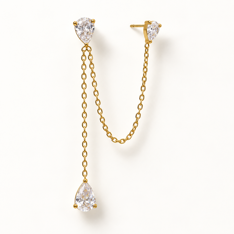 18kt Gold Plated Dual Teardrop Double Piercing Earrings, Cove (One Side Only)