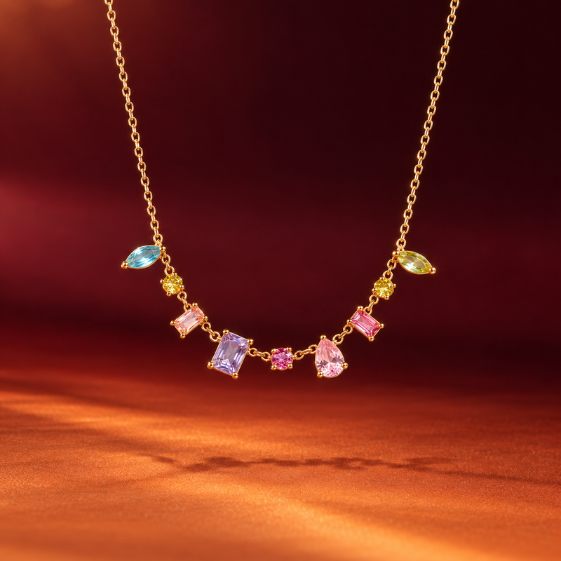 18kt Gold Plated Multishape Colorful Stone Necklace, Blanca