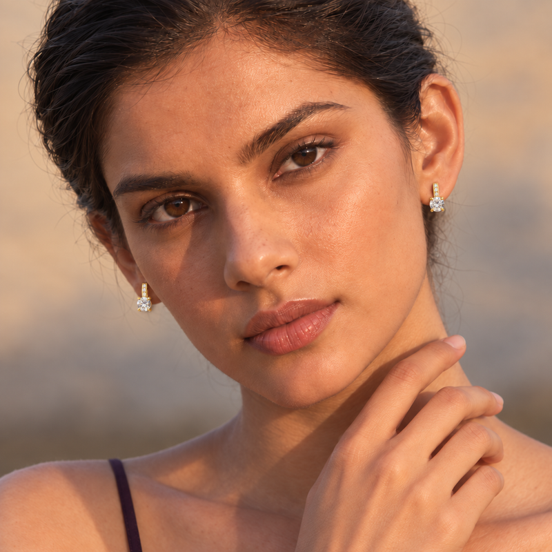 18kt Gold Plated Crystal Line Solitaire Earrings, Sora
