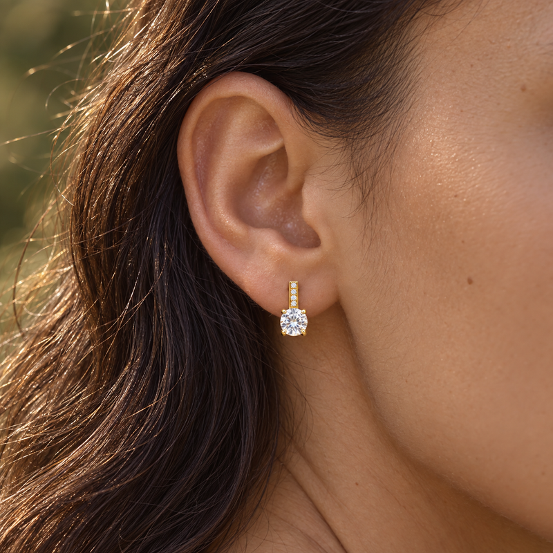 18kt Gold Plated Crystal Line Solitaire Earrings, Sora