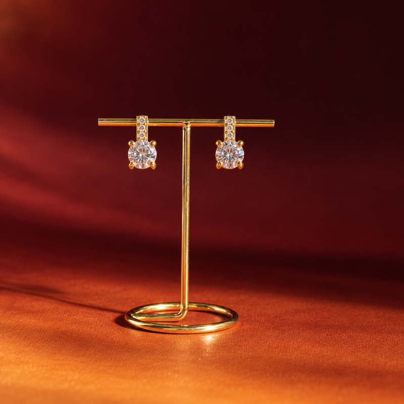 18kt Gold Plated Crystal Line Solitaire Earrings, Sora
