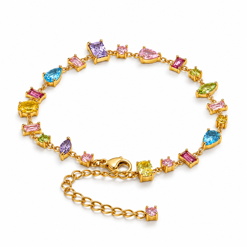 18kt Gold Plated Multishape Colorful Stone Bracelet, Elin