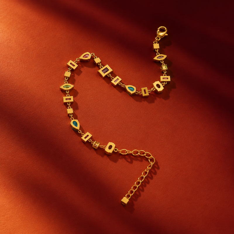 18kt Gold Plated Multishape Colorful Stone Bracelet, Elin