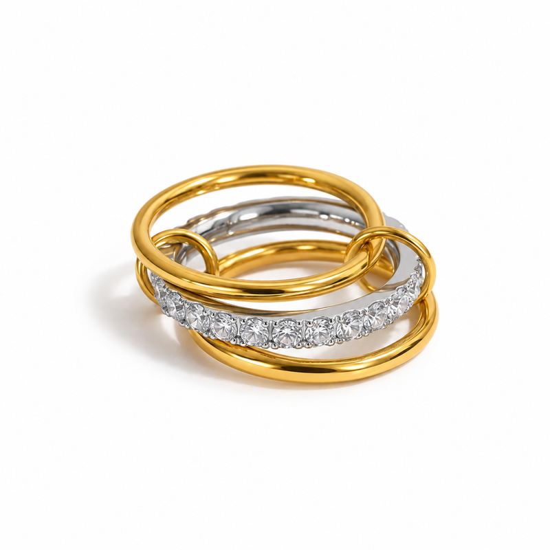 18kt Gold Plated Interwined Stacked Band Ring, Julieth