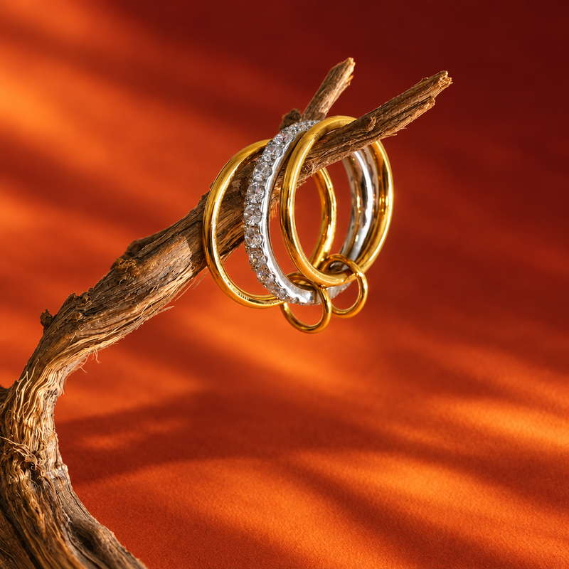 18kt Gold Plated Interwined Stacked Band Ring, Julieth