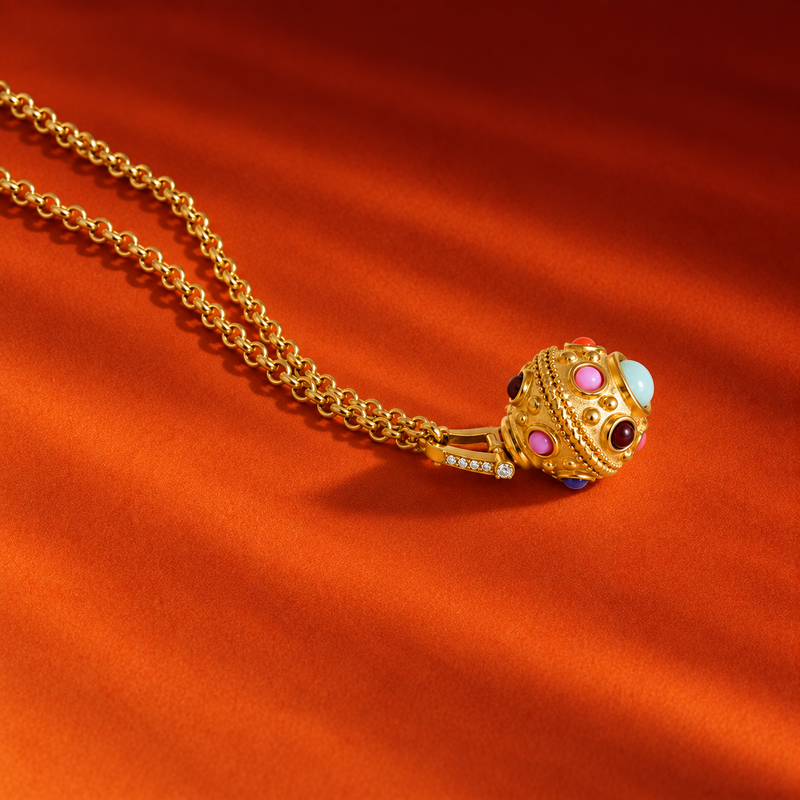 18kt Gold Plated Embellished Stone Necklace, Pavi