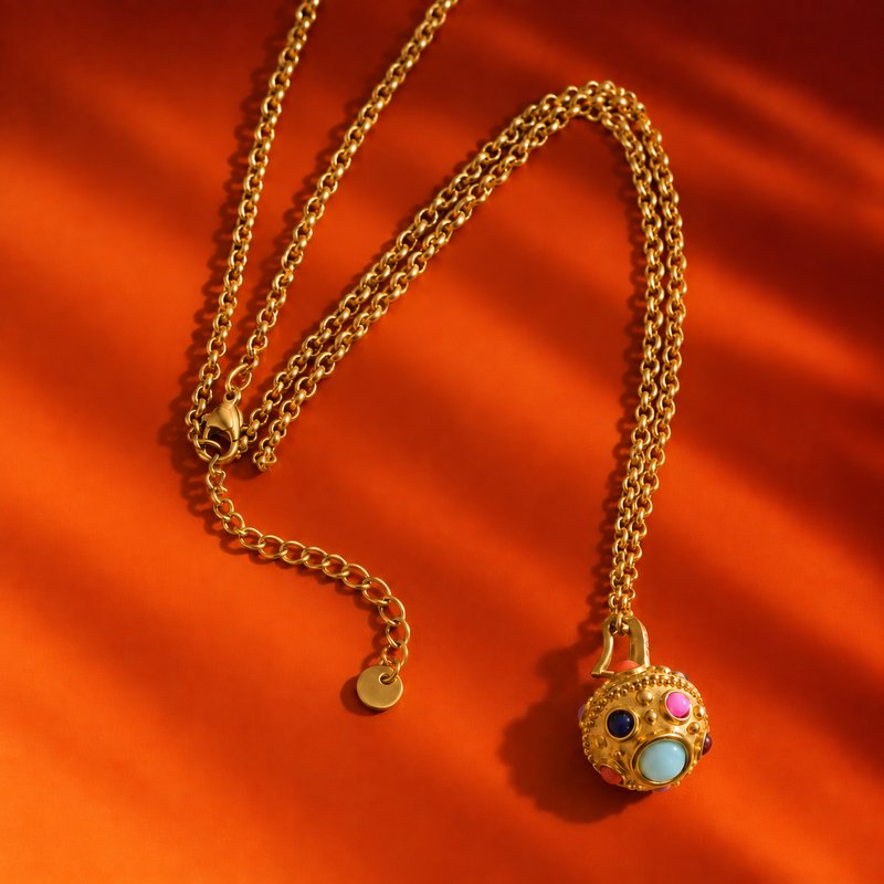 18kt Gold Plated Embellished Stone Necklace, Pavi