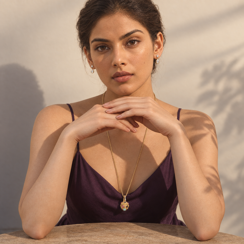 18kt Gold Plated Embellished Stone Necklace, Pavi