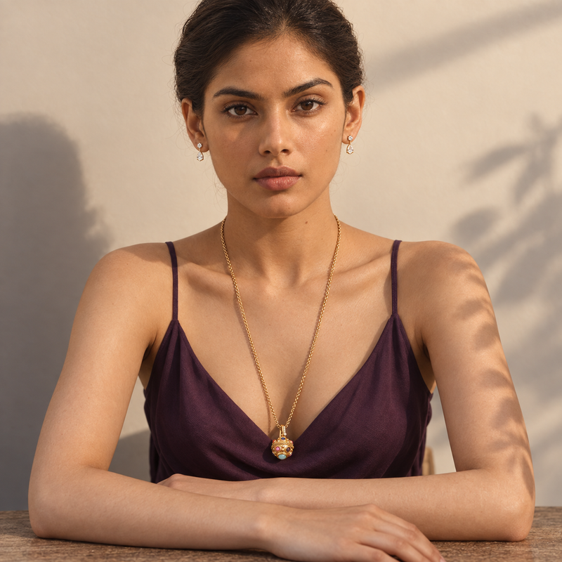 18kt Gold Plated Embellished Stone Necklace, Pavi
