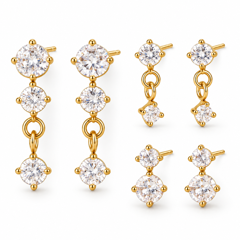 18kt Gold Plated Statement Linear Dangling Set of Three Earrings, Lucia
