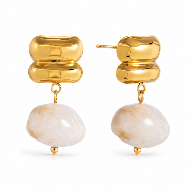 18kt Gold Plated Baroque Stone Drop Earrings, Oyster