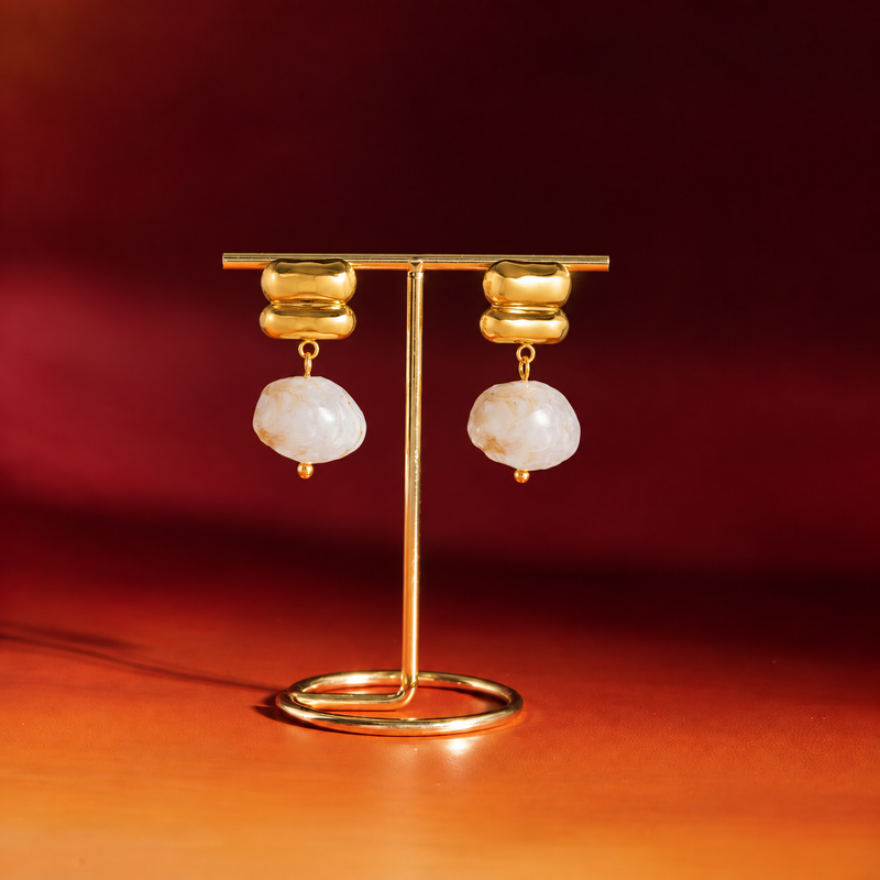 18kt Gold Plated Baroque Stone Drop Earrings, Oyster
