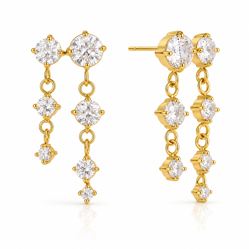 18kt Gold Plated Cascading Zircon Earrings, Palash