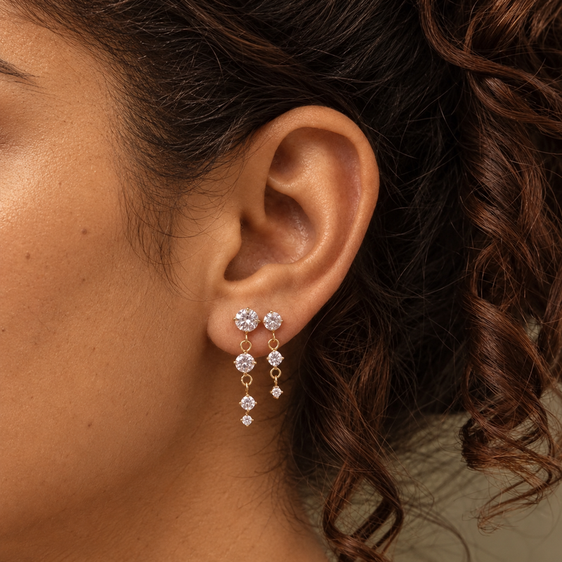 18kt Gold Plated Cascading Zircon Earrings, Palash
