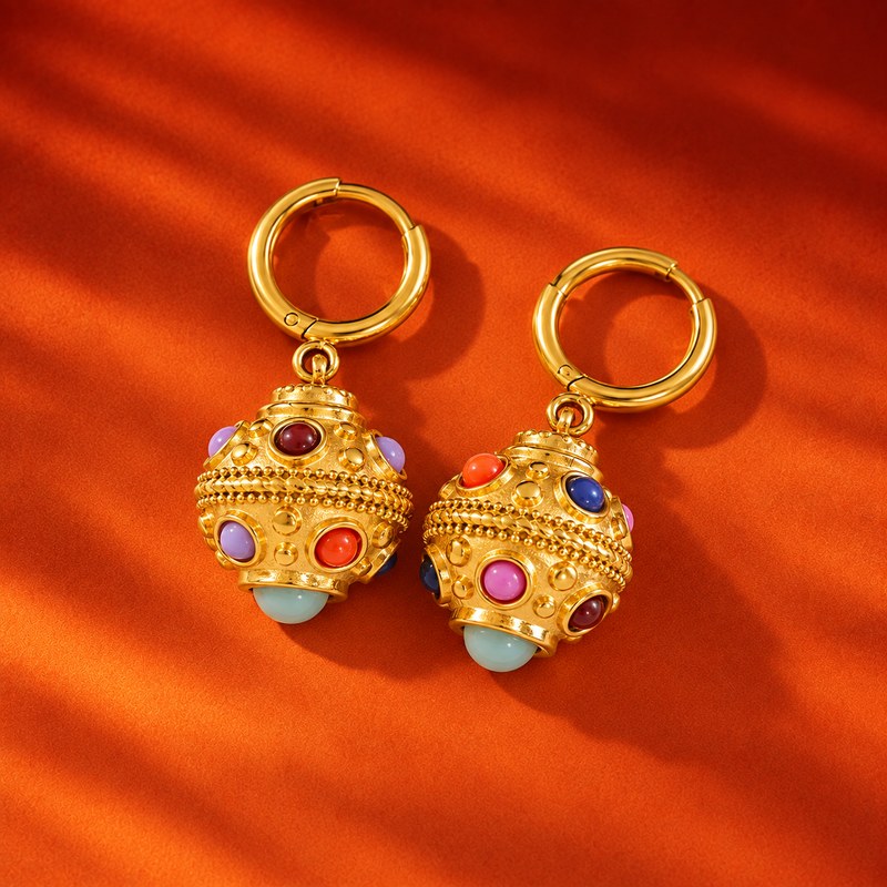 18kt Gold Plated Embellished Stone Hoop Earrings, Izna