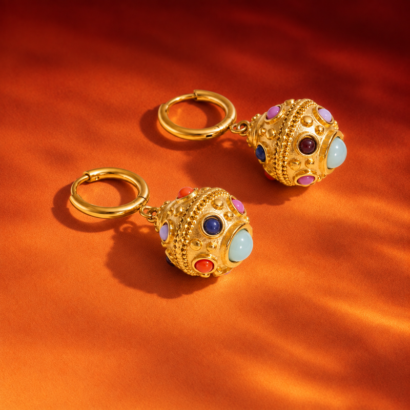18kt Gold Plated Embellished Stone Hoop Earrings, Izna