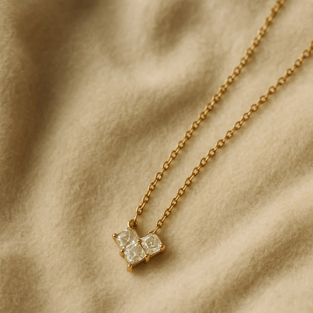 18kt Gold Plated Minimalistic Geometric Cubic Zirconia Flower Necklace, Dalia