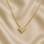 Load image into Gallery viewer, 18kt Gold Plated Minimalistic Geometric Cubic Zirconia Flower Necklace, Dalia
