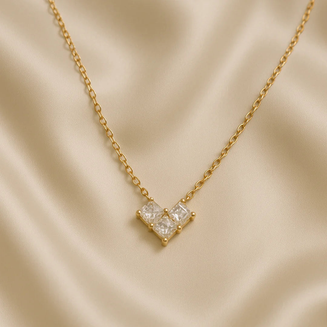 18kt Gold Plated Minimalistic Geometric Cubic Zirconia Flower Necklace, Dalia