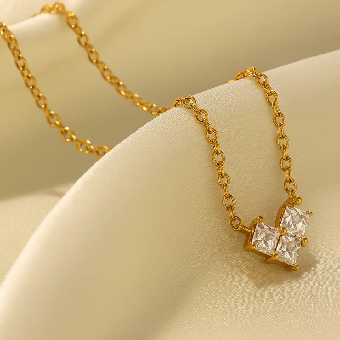 18kt Gold Plated Minimalistic Geometric Cubic Zirconia Flower Necklace, Dalia
