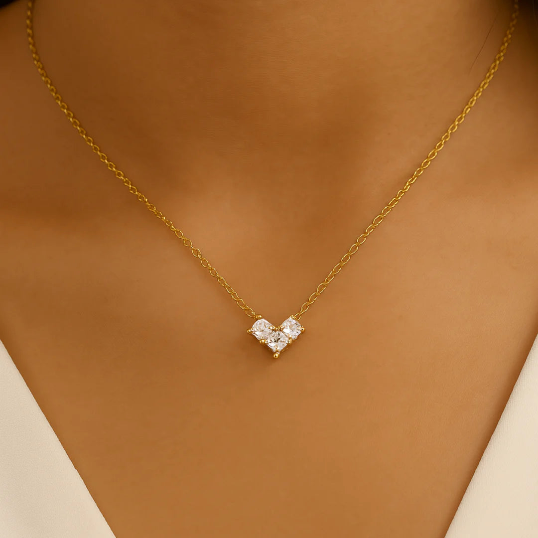 18kt Gold Plated Minimalistic Geometric Cubic Zirconia Flower Necklace, Dalia