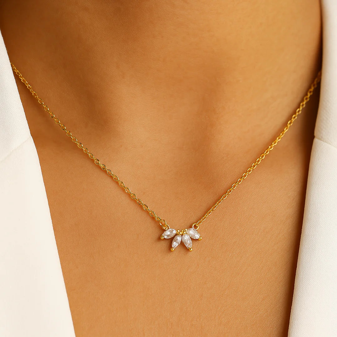 18kt Gold Plated Demi Fine White Zircon Crown Pendant Necklace, Dede