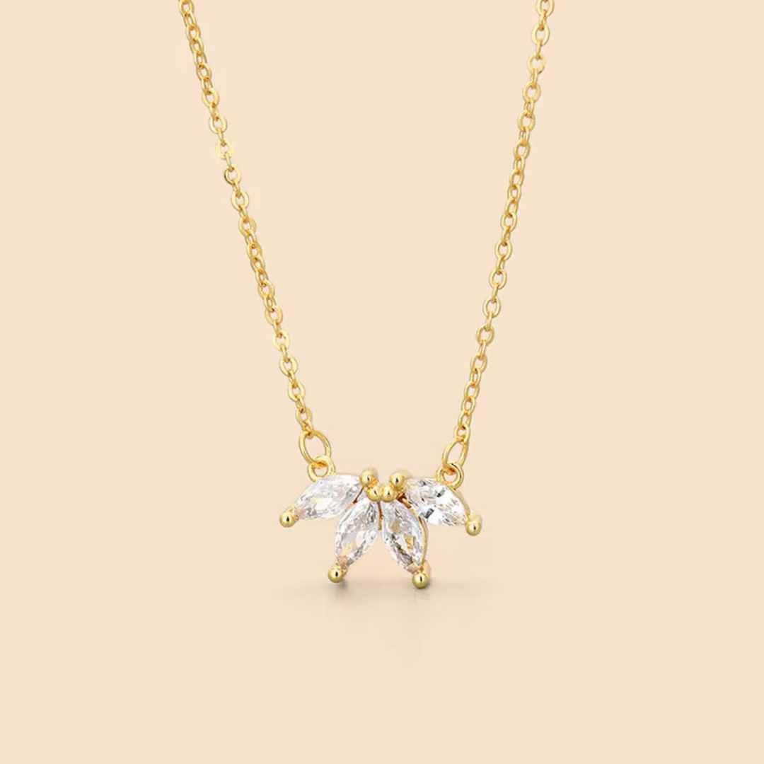 18kt Gold Plated Demi Fine White Zircon Crown Pendant Necklace, Dede