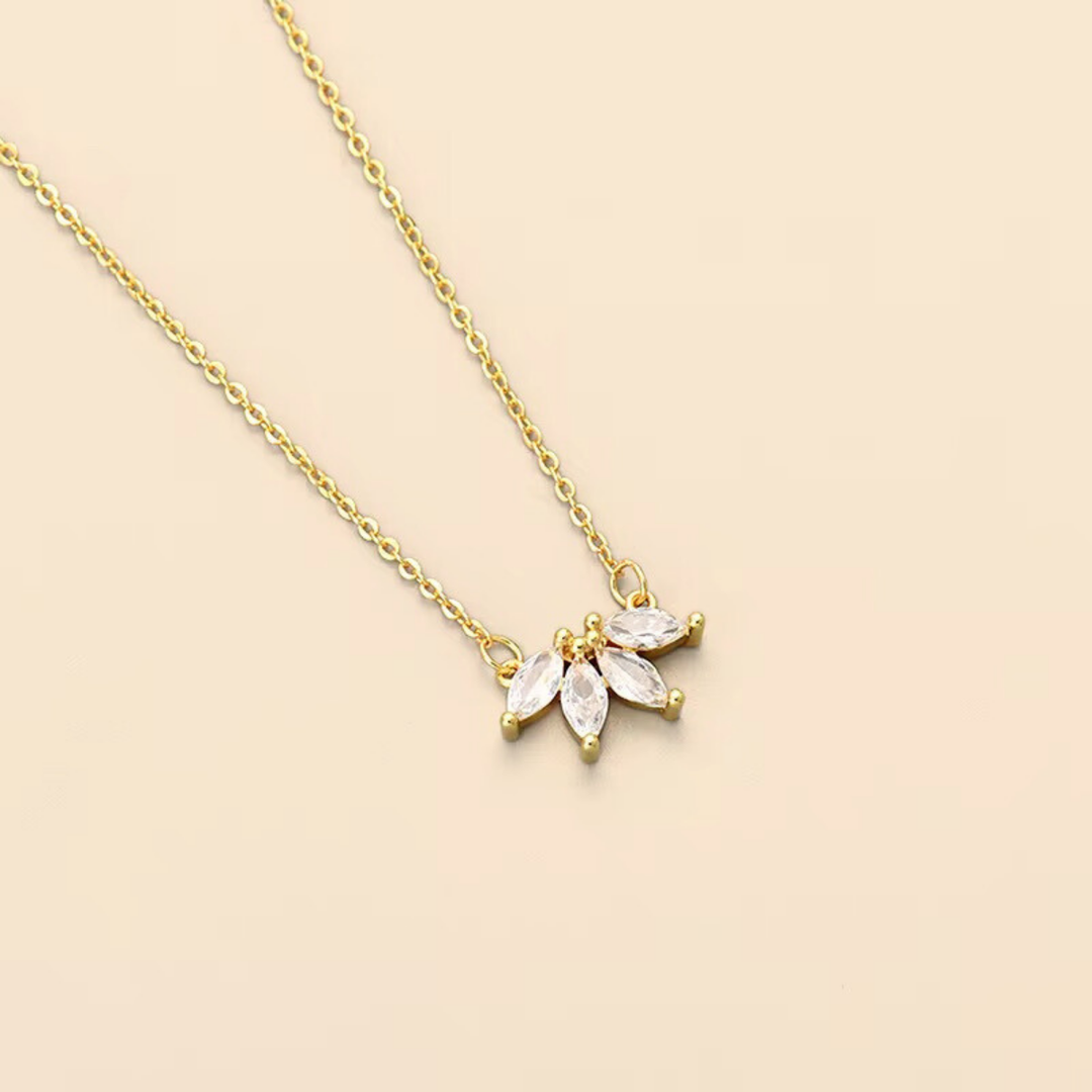18kt Gold Plated Demi Fine White Zircon Crown Pendant Necklace, Dede