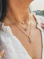 Load image into Gallery viewer, 18kt Gold Plated Minimalistic Geometric Cubic Zirconia Flower Necklace, Dalia
