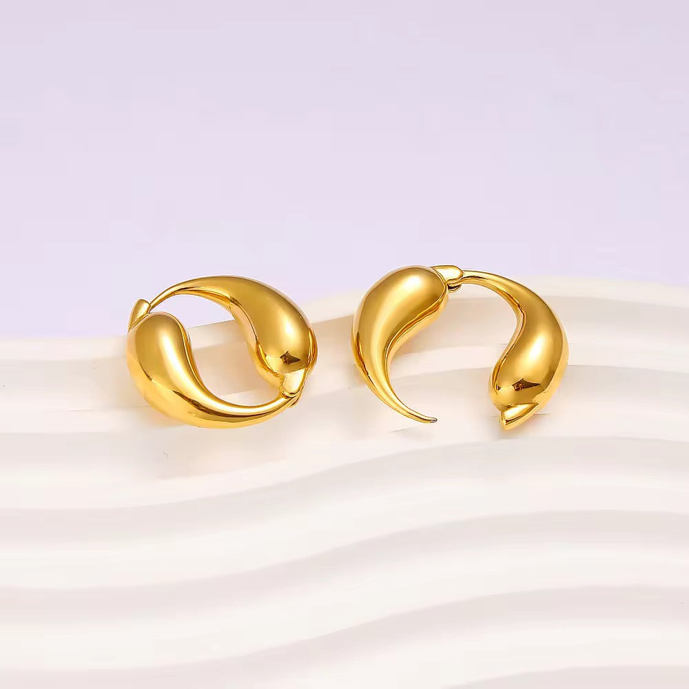 Inaya Modern Festive 18KT Gold Plated Double Water Drop Splicing Hoop Earrings, Leah
