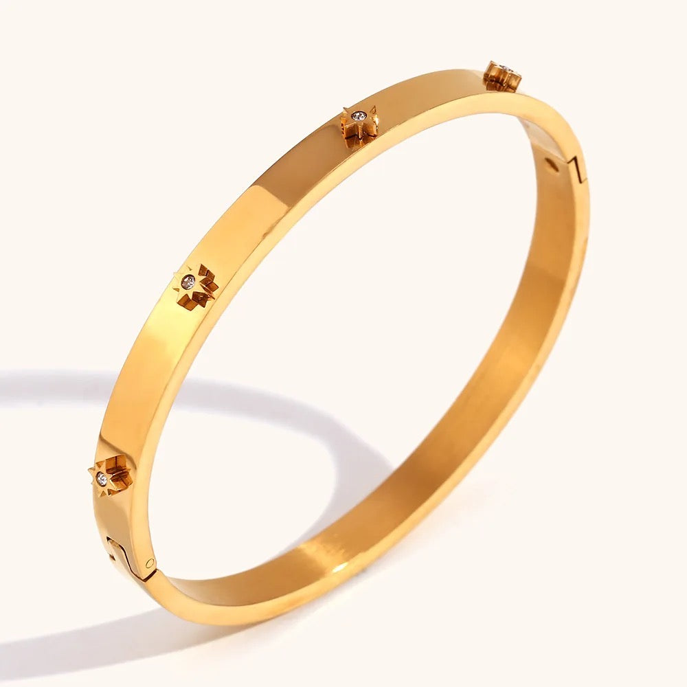 18kt Gold Plated North Star Zircon Bangle, Phoebe