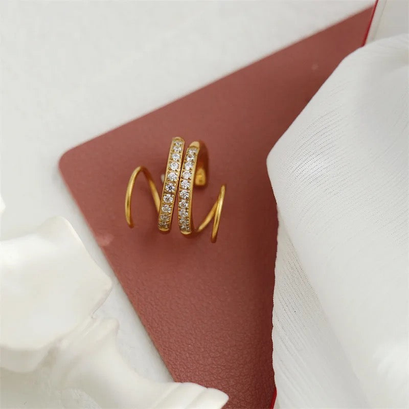 18kt Gold Plated Winding Illusion Diamond Studded Double Hoop Earrings, Chloe