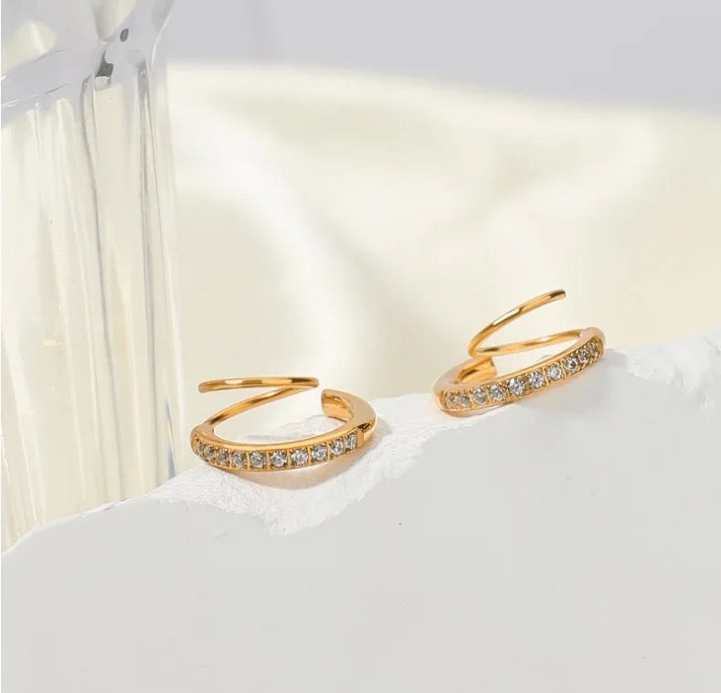 18kt Gold Plated Winding Illusion Diamond Studded Hoop Earrings, Chloe