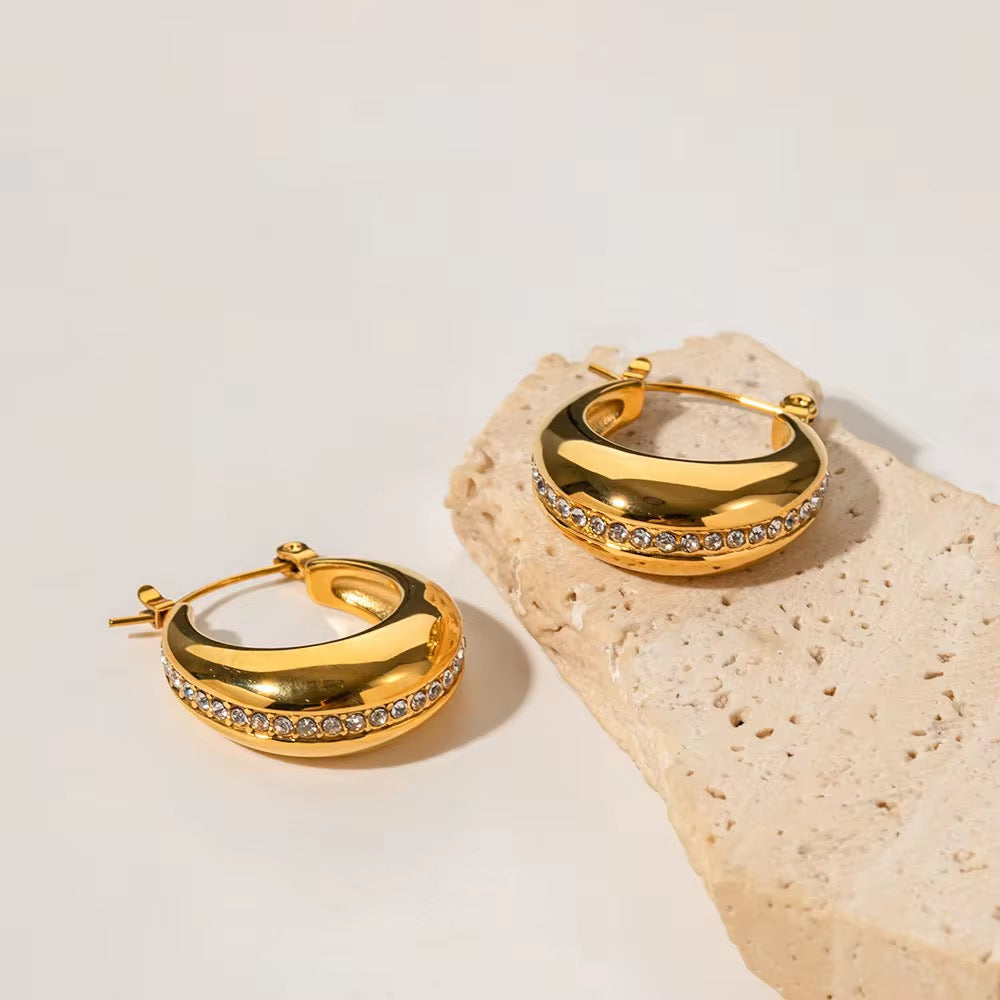 Inaya Modern Festive 18KT Gold Plated U Shaped Bali Chunky Statement Hoop Earrings, Liza
