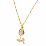 Load image into Gallery viewer, 18kt Gold Plated Tulip Flower Cubic Zirconia Studded Dainty Necklace, Amaira
